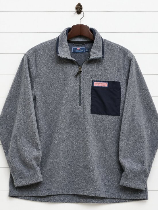 Vineyard Vines Other - Vineyard Vines Performance Fleece 1/4 Zip Pullover Gray Navy Pocket Men’s XL